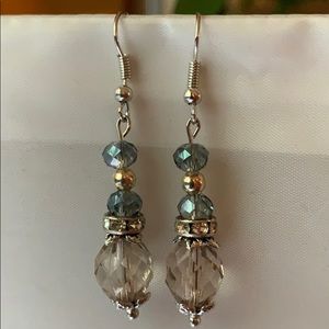 Silver iridescent bead earrings